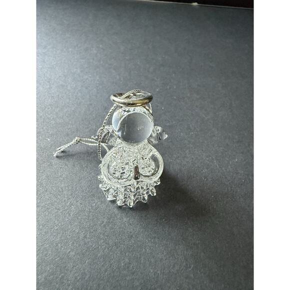 Vtg Crystal Handblown Spun Glass Clear Angel Wings Ornament Holiday Christmas - Picture 1 of 6